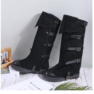 Black suede medieval boot cover